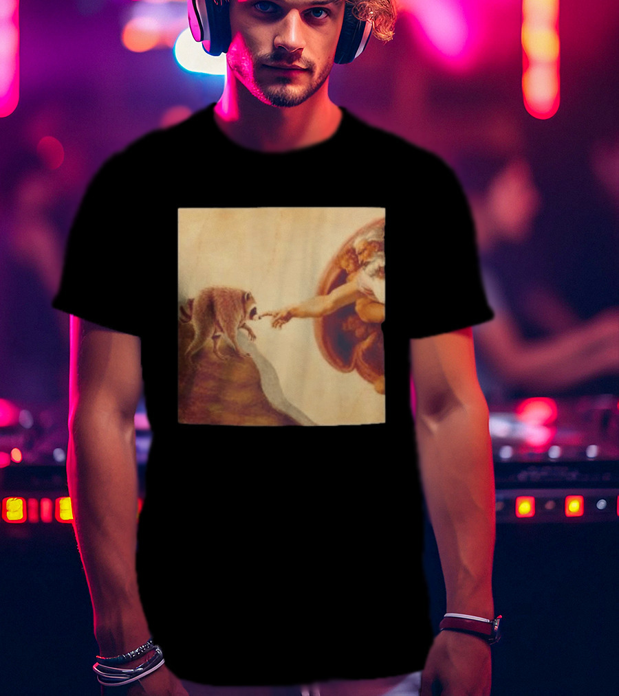 Jimothy Raccoon And The Creation Of Adam Renaissance Mashup T-Shirt