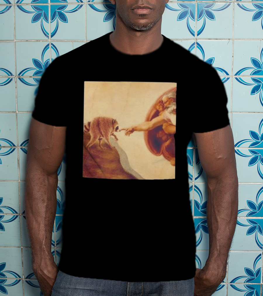 Jimothy Raccoon And The Creation Of Adam Renaissance Mashup T-Shirt