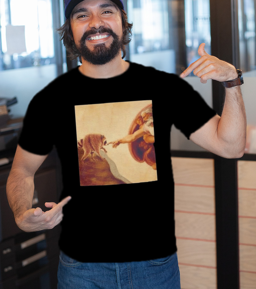 Jimothy Raccoon And The Creation Of Adam Renaissance Mashup T-Shirt