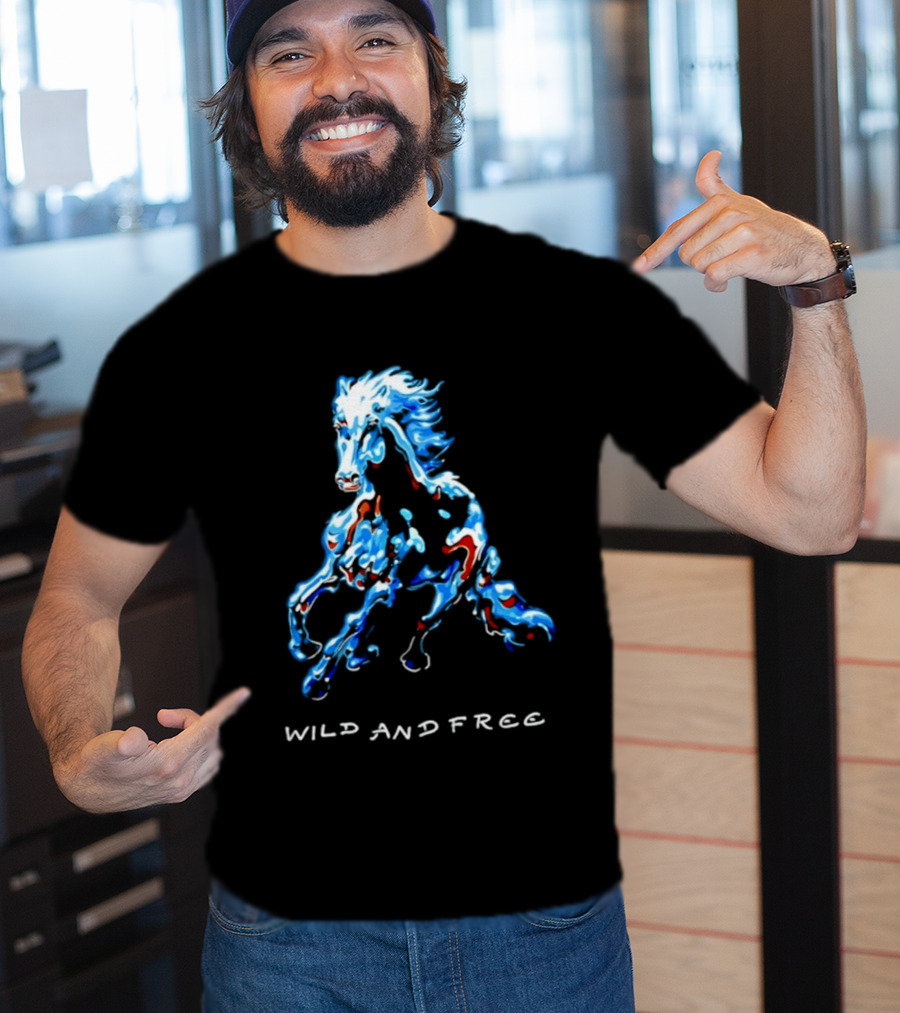 Wild Horse Wild And Free Blue Red Watercolor T-Shirt