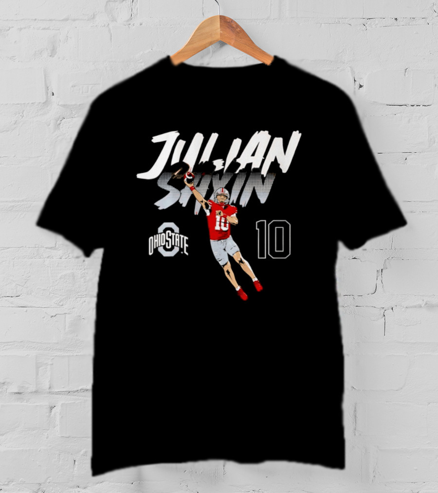 Julian Sayin Ohio State Buckeyes Number 10 Football Player Action Pose T-Shirt