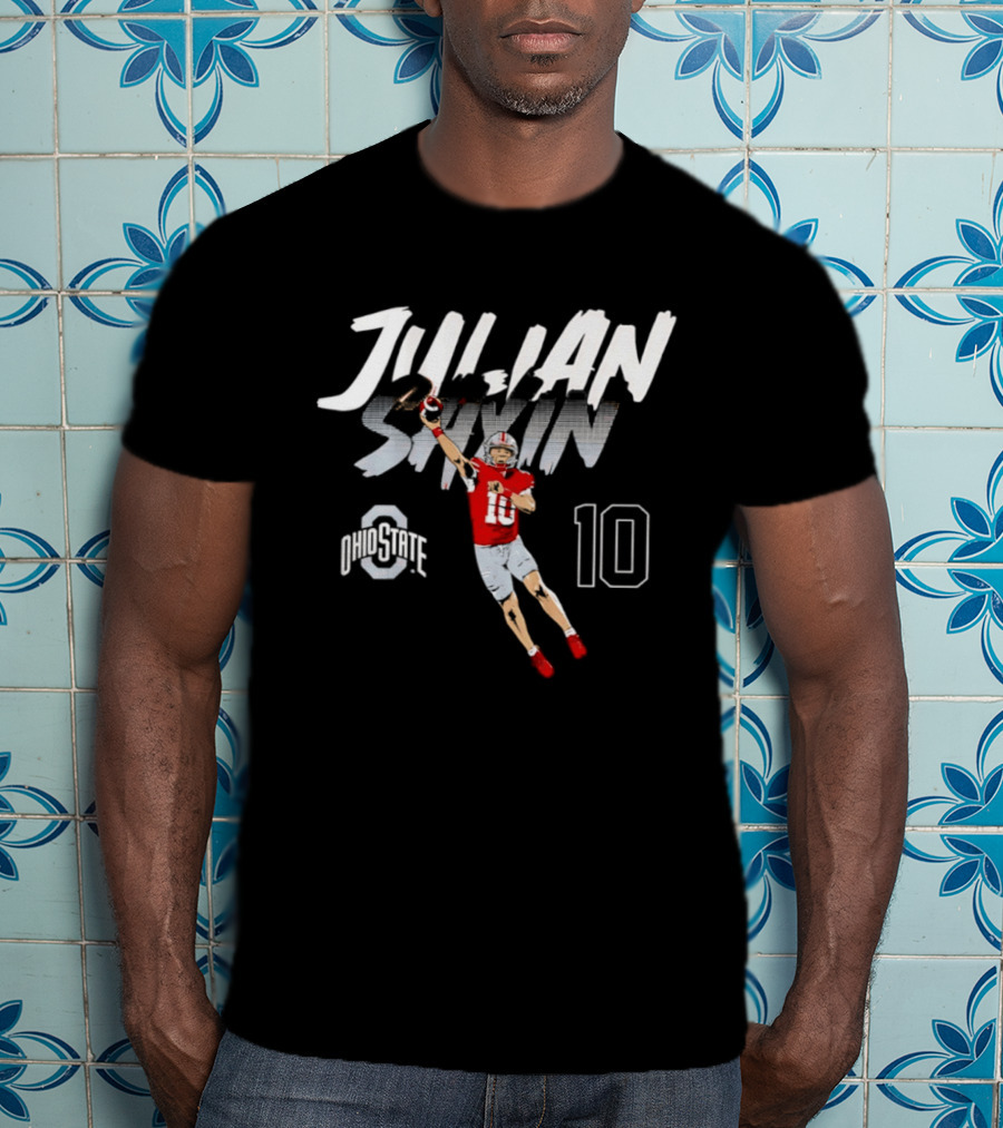 Julian Sayin Ohio State Buckeyes Number 10 Football Player Action Pose T-Shirt