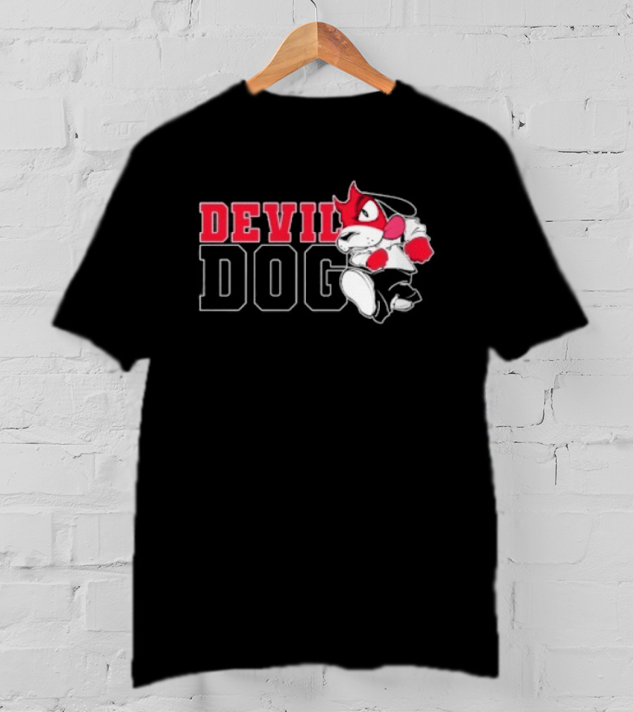 Devil Dog Cartoon Red And White T-Shirt