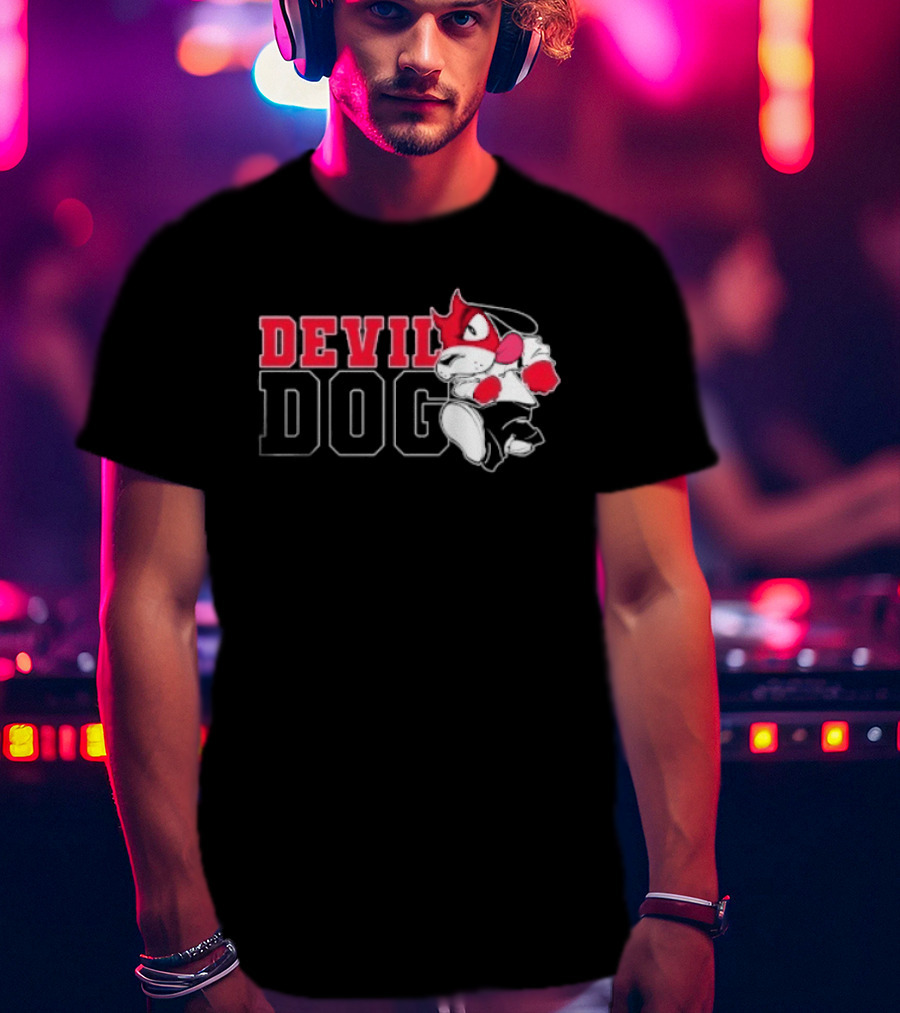 Devil Dog Cartoon Red And White T-Shirt