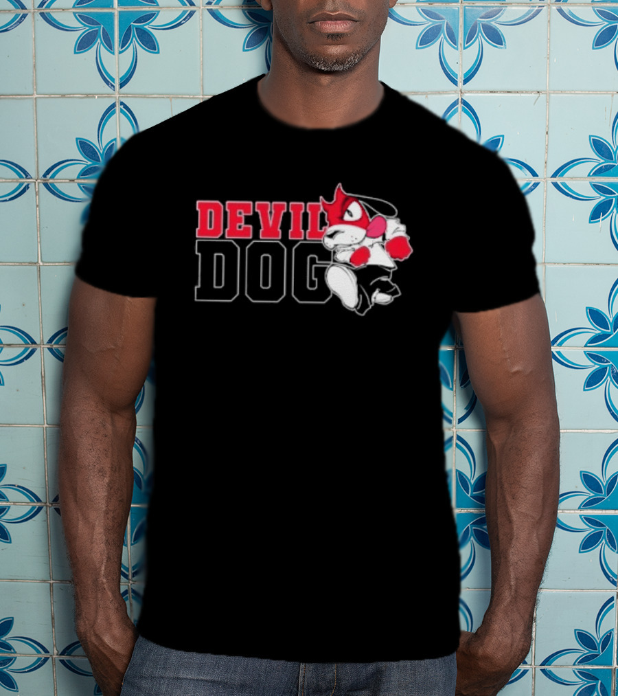 Devil Dog Cartoon Red And White T-Shirt