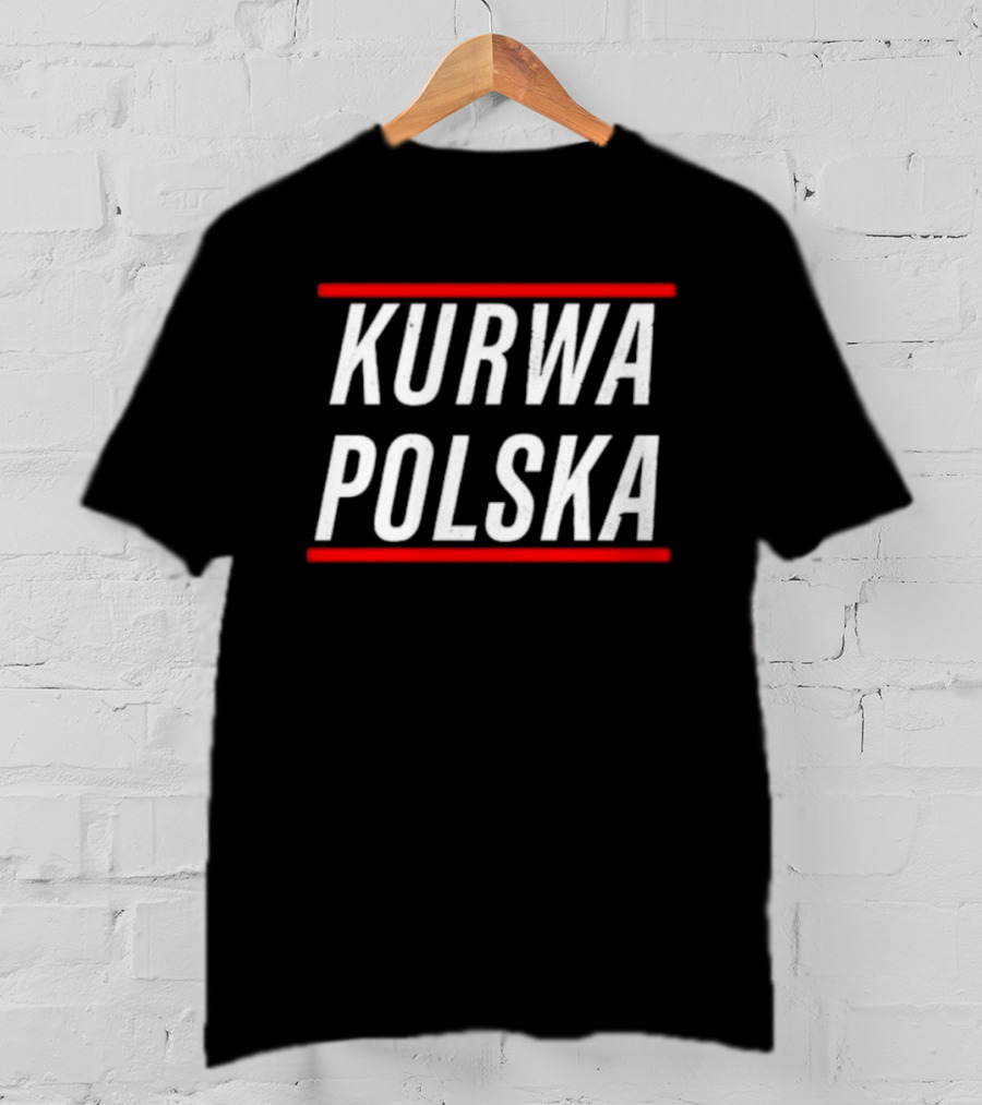 Kurwa Polska Bold White Text Design Red Lines T-Shirt