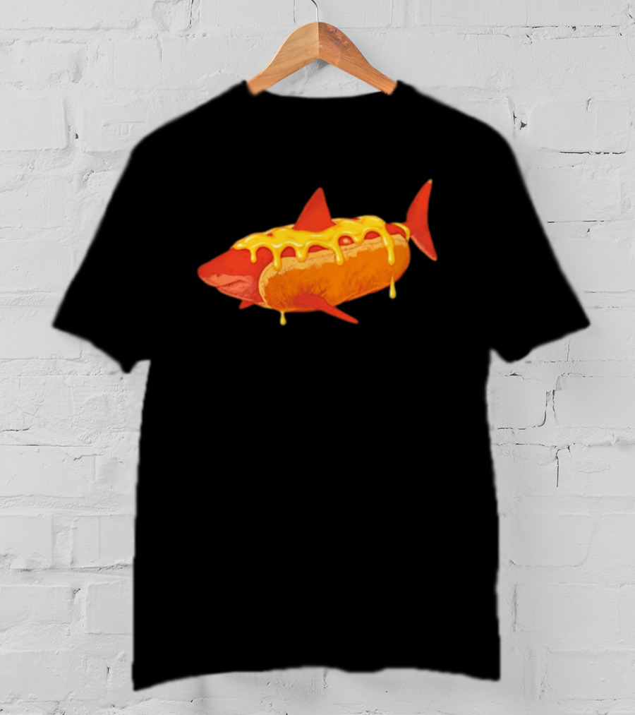 Hot Dog Shark With Melting Cheese Drizzle T-Shirt