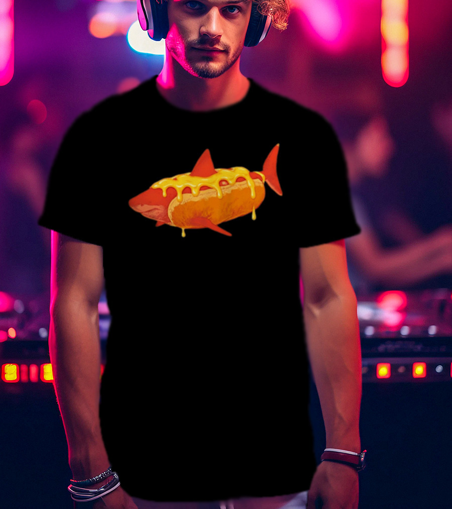 Hot Dog Shark With Melting Cheese Drizzle T-Shirt