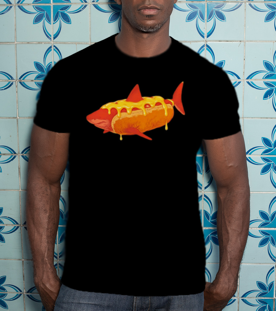 Hot Dog Shark With Melting Cheese Drizzle T-Shirt