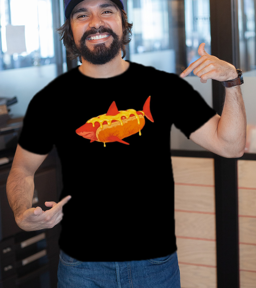 Hot Dog Shark With Melting Cheese Drizzle T-Shirt