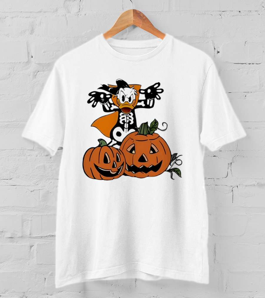 Donald Duck Skeleton Costume With Pumpkins Disney Halloween T-Shirt