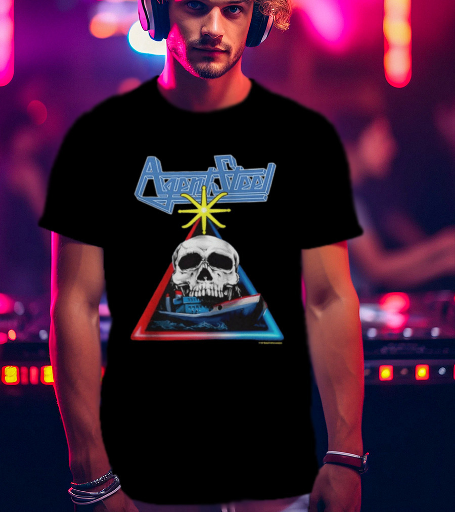 Agent Steel The Road To Atlantis Tour 1987 Skull Ship London Hamburg Two Sided T-Shirt