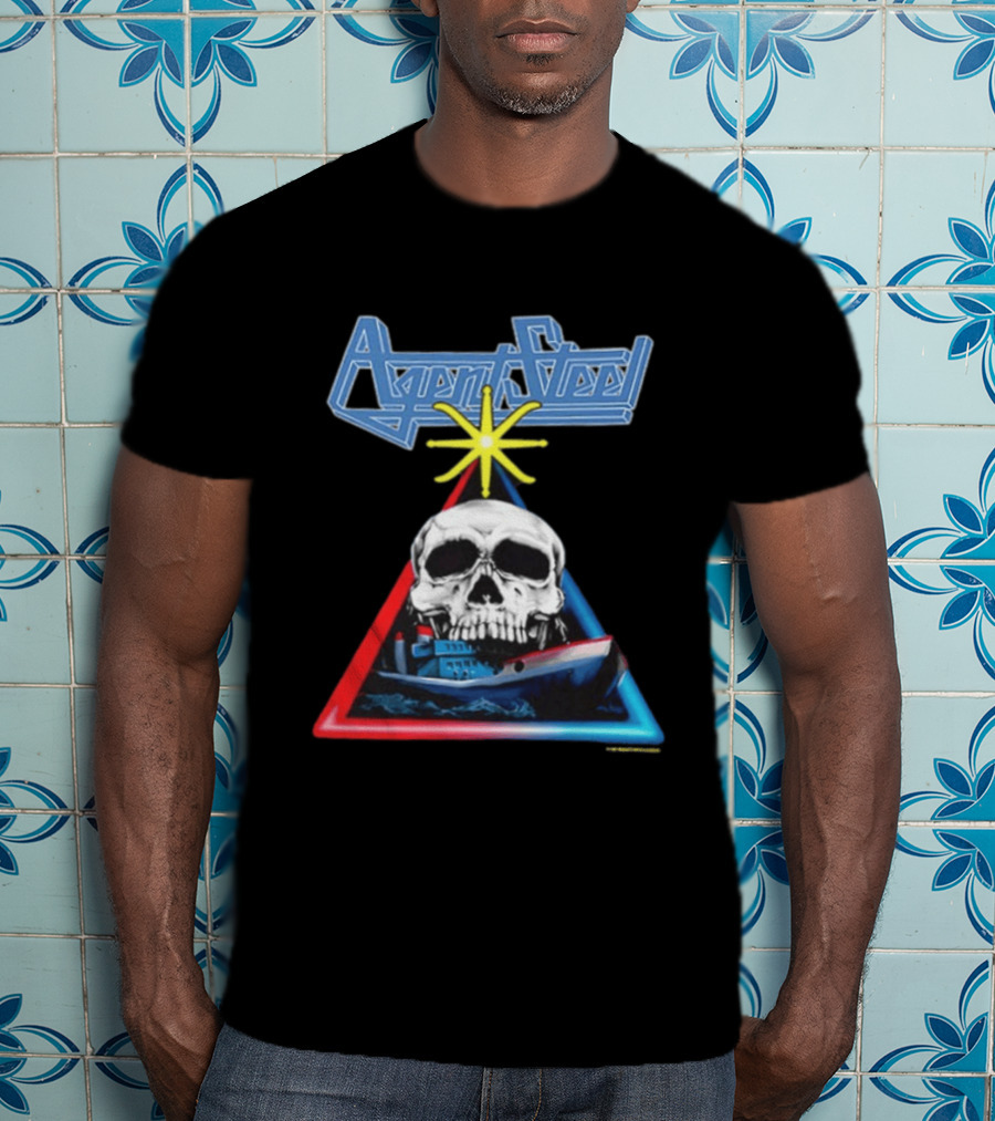 Agent Steel The Road To Atlantis Tour 1987 Skull Ship London Hamburg Two Sided T-Shirt