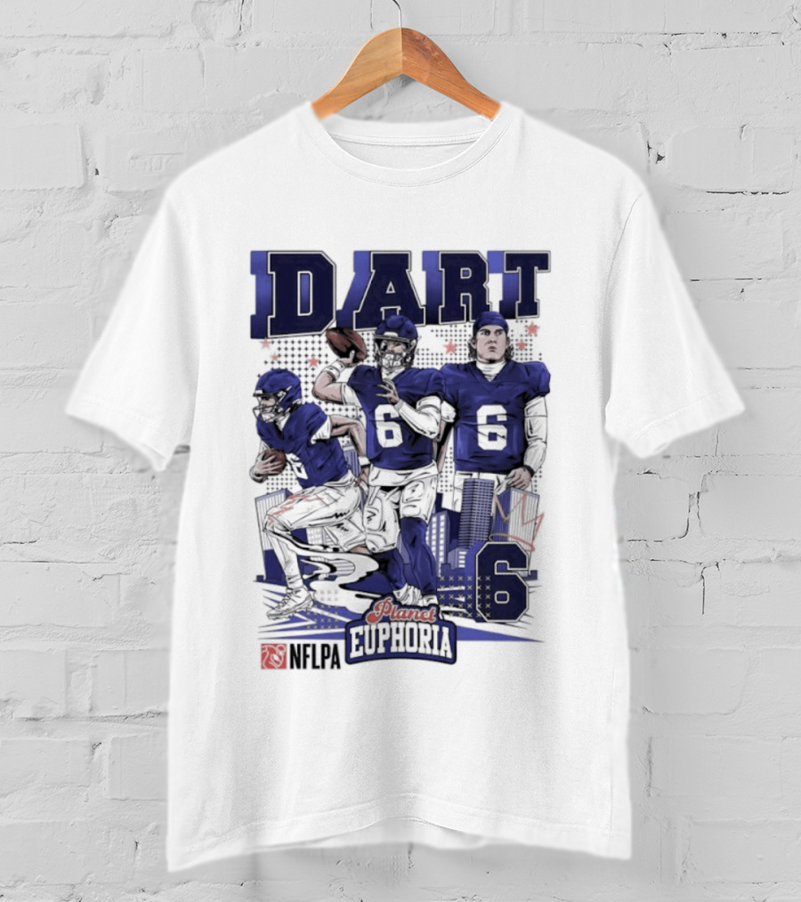 Jaxson Dart #6 New York Giants Football Comic Superpower Quarterback T-Shirt