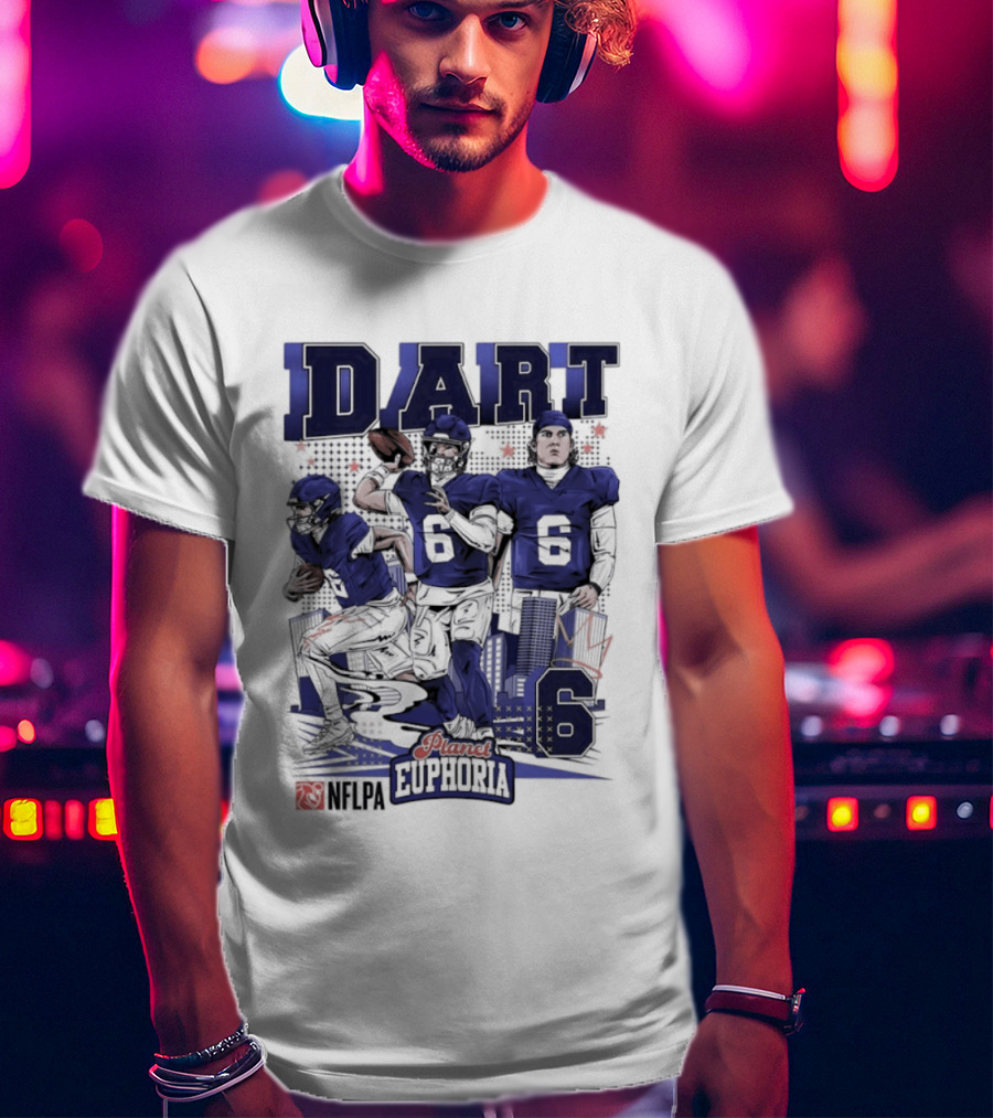 Jaxson Dart #6 New York Giants Football Comic Superpower Quarterback T-Shirt