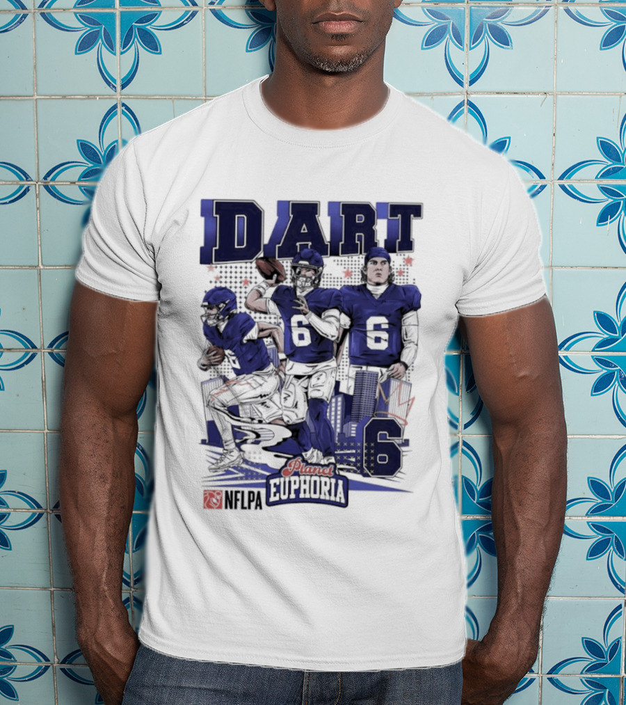 Jaxson Dart #6 New York Giants Football Comic Superpower Quarterback T-Shirt