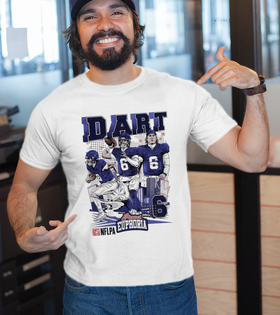 Jaxson Dart #6 New York Giants Football Comic Superpower Quarterback T-Shirt