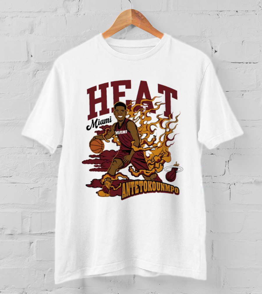 Miami Heat Antetokounmpo Basketball Flame Comic T-Shirt