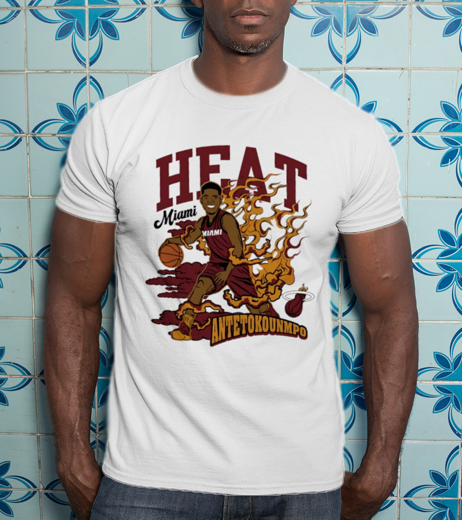 Miami Heat Antetokounmpo Basketball Flame Comic T-Shirt