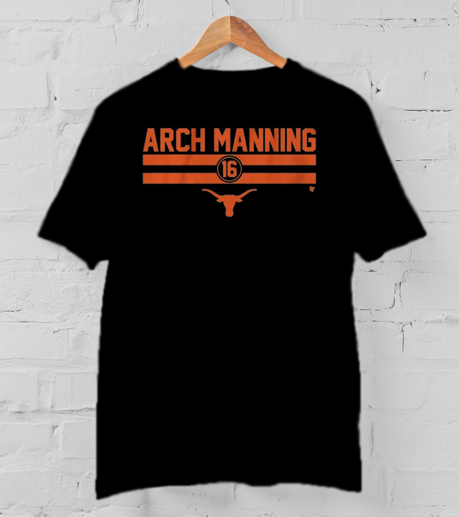 Texas Longhorns Arch Manning 16 Football Stripe Longhorn T-Shirt