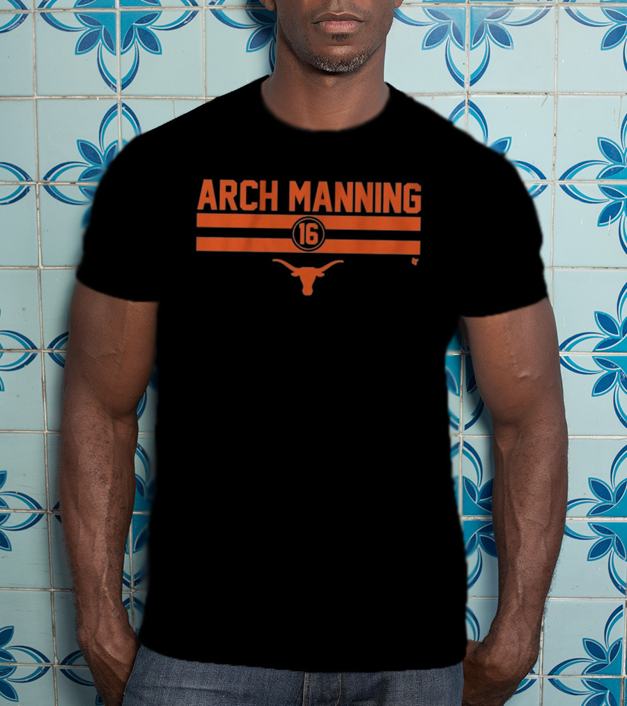 Texas Longhorns Arch Manning 16 Football Stripe Longhorn T-Shirt
