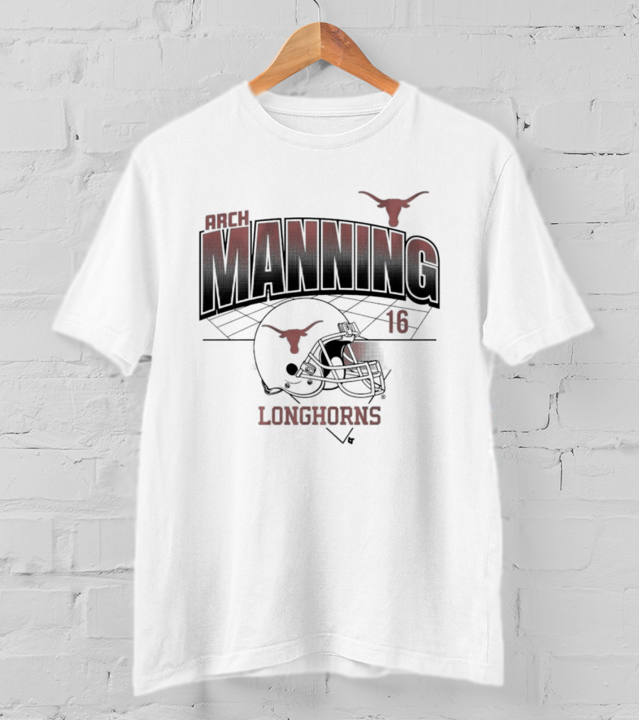 Texas Longhorns Arch Manning 16 Football Helmet Grid T-Shirt