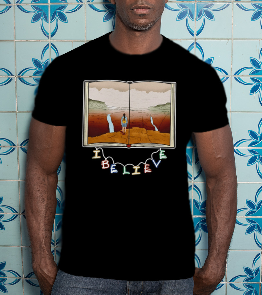 I Believe Open Book Landscape Journey Adventure T-Shirt