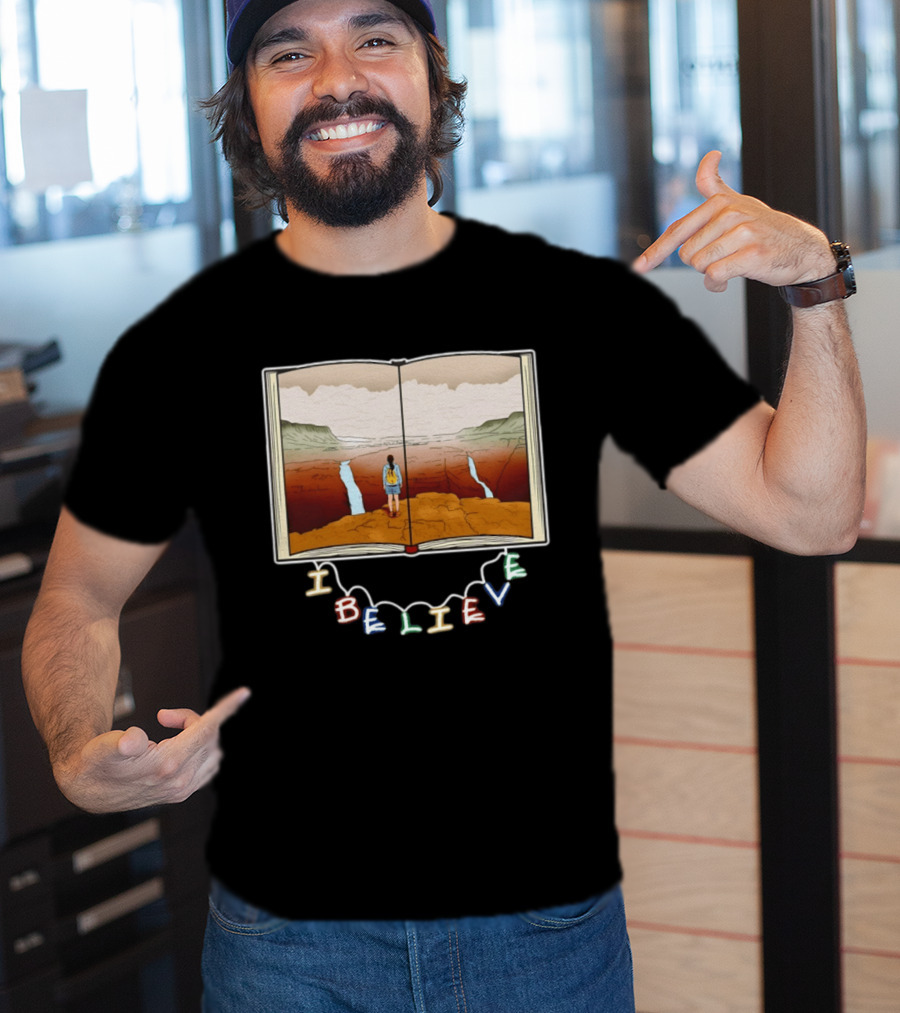 I Believe Open Book Landscape Journey Adventure T-Shirt