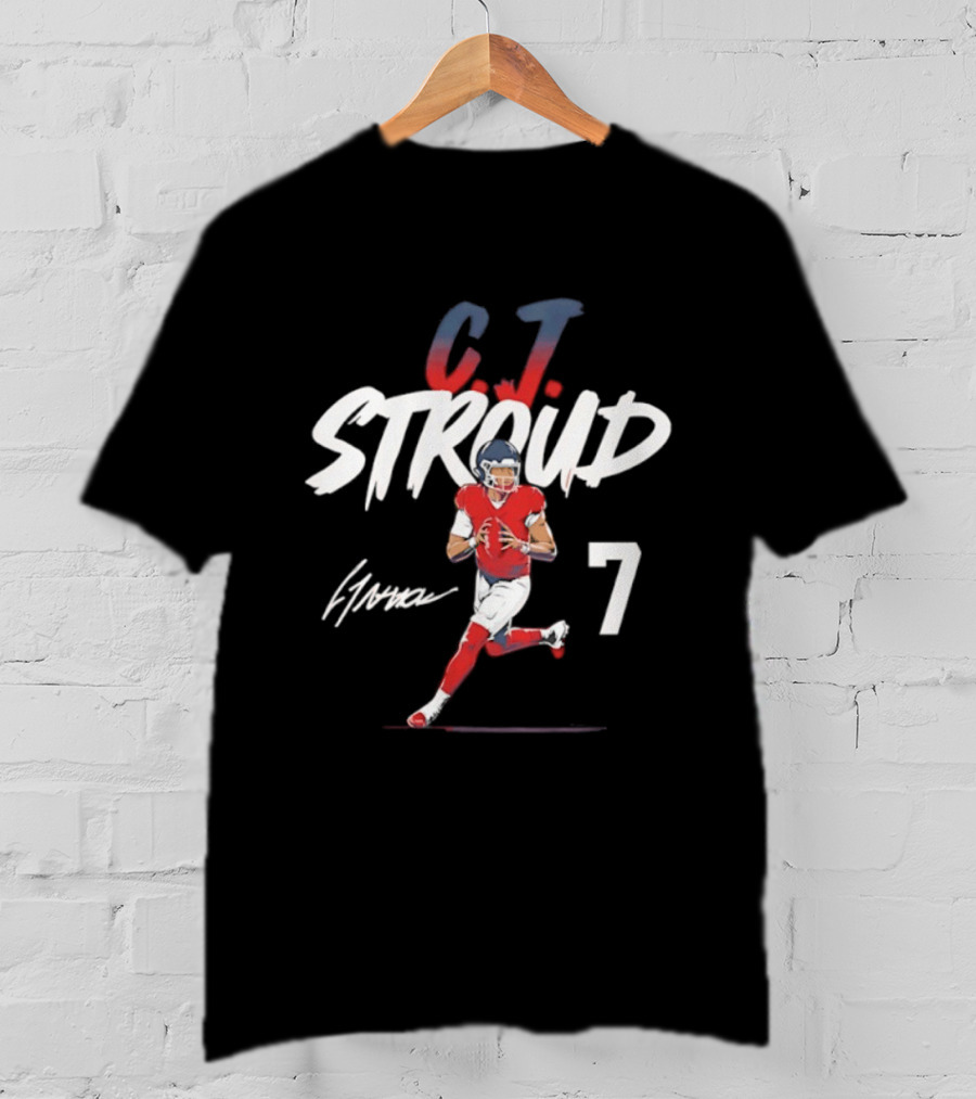 C.J. Stroud Houston Texans 7 Football Star 2026 Signature Pose T-Shirt