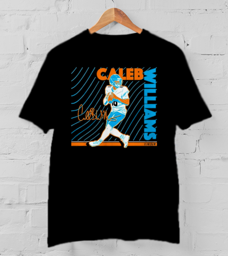 Caleb Williams Neon Nights Football Pose With Signature T-Shirt