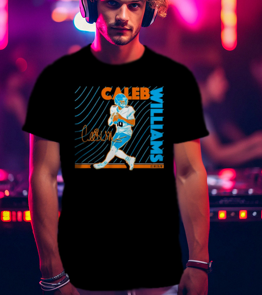 Caleb Williams Neon Nights Football Pose With Signature T-Shirt