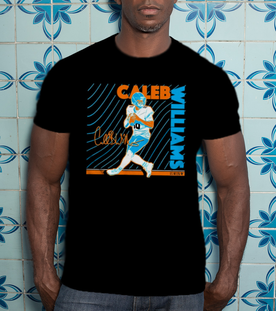 Caleb Williams Neon Nights Football Pose With Signature T-Shirt