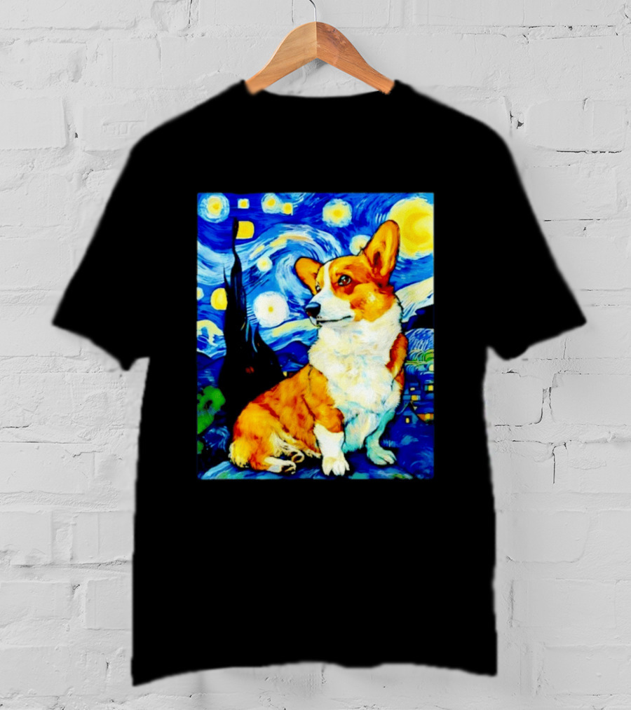 Corgi The Starry Night Vincent Van Gogh Dog Art Collaboration T-Shirt