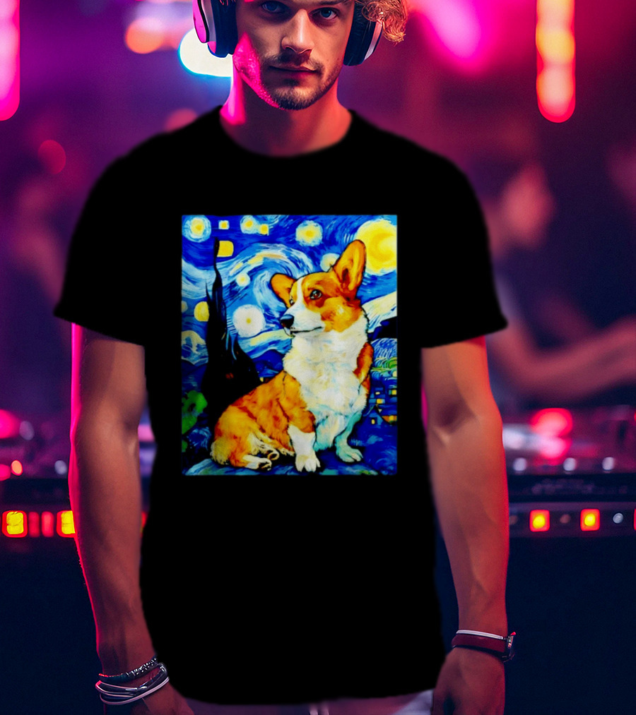 Corgi The Starry Night Vincent Van Gogh Dog Art Collaboration T-Shirt