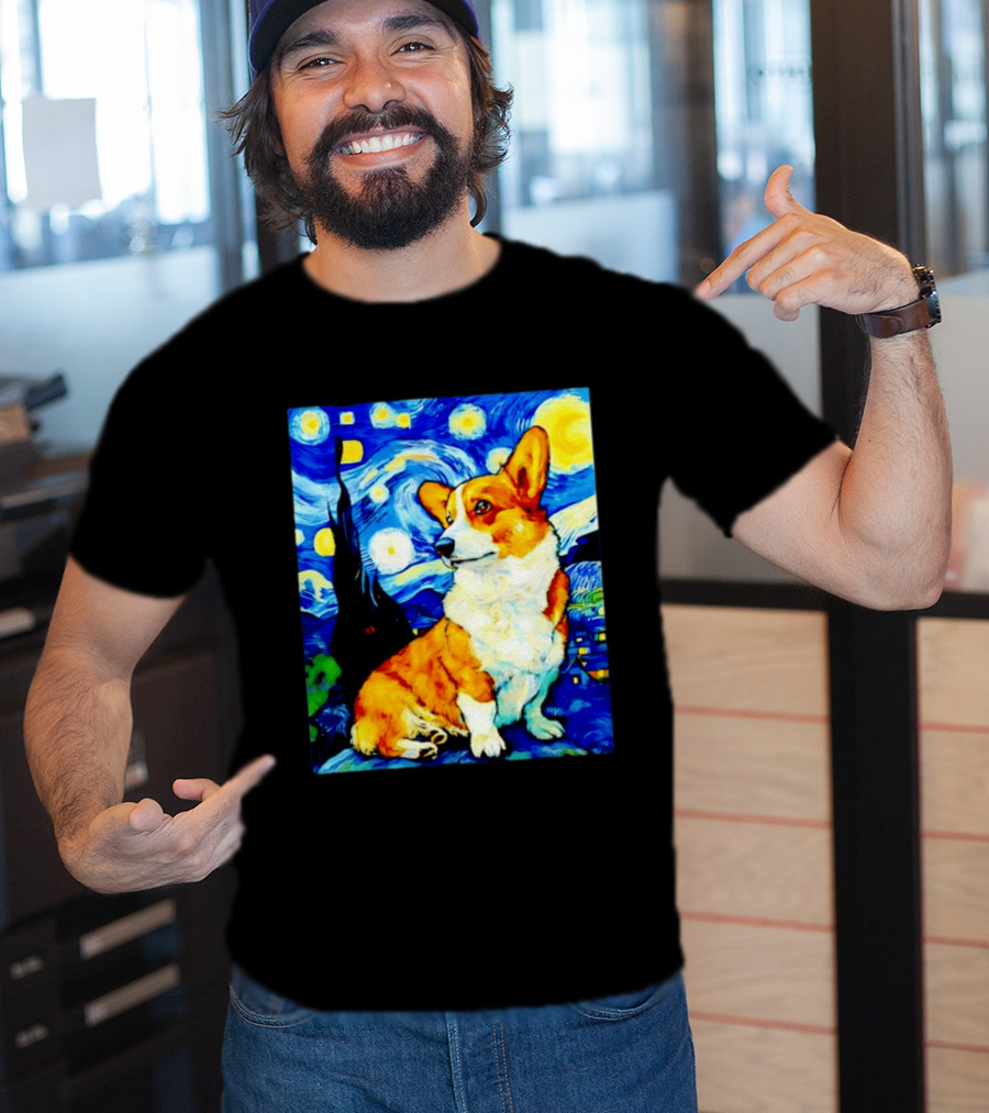 Corgi The Starry Night Vincent Van Gogh Dog Art Collaboration T-Shirt