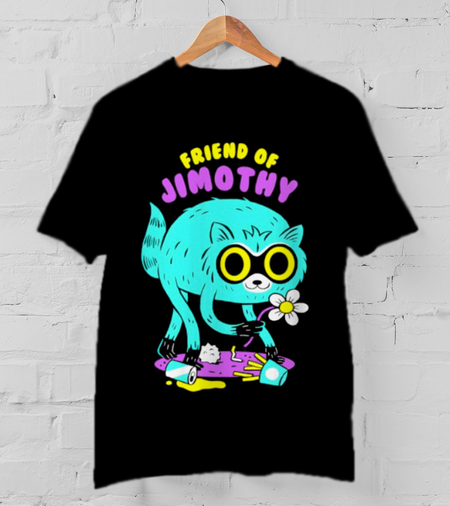 Friend Of Jimothy Raccoon Holding Flower Cute Cartoon T-Shirt