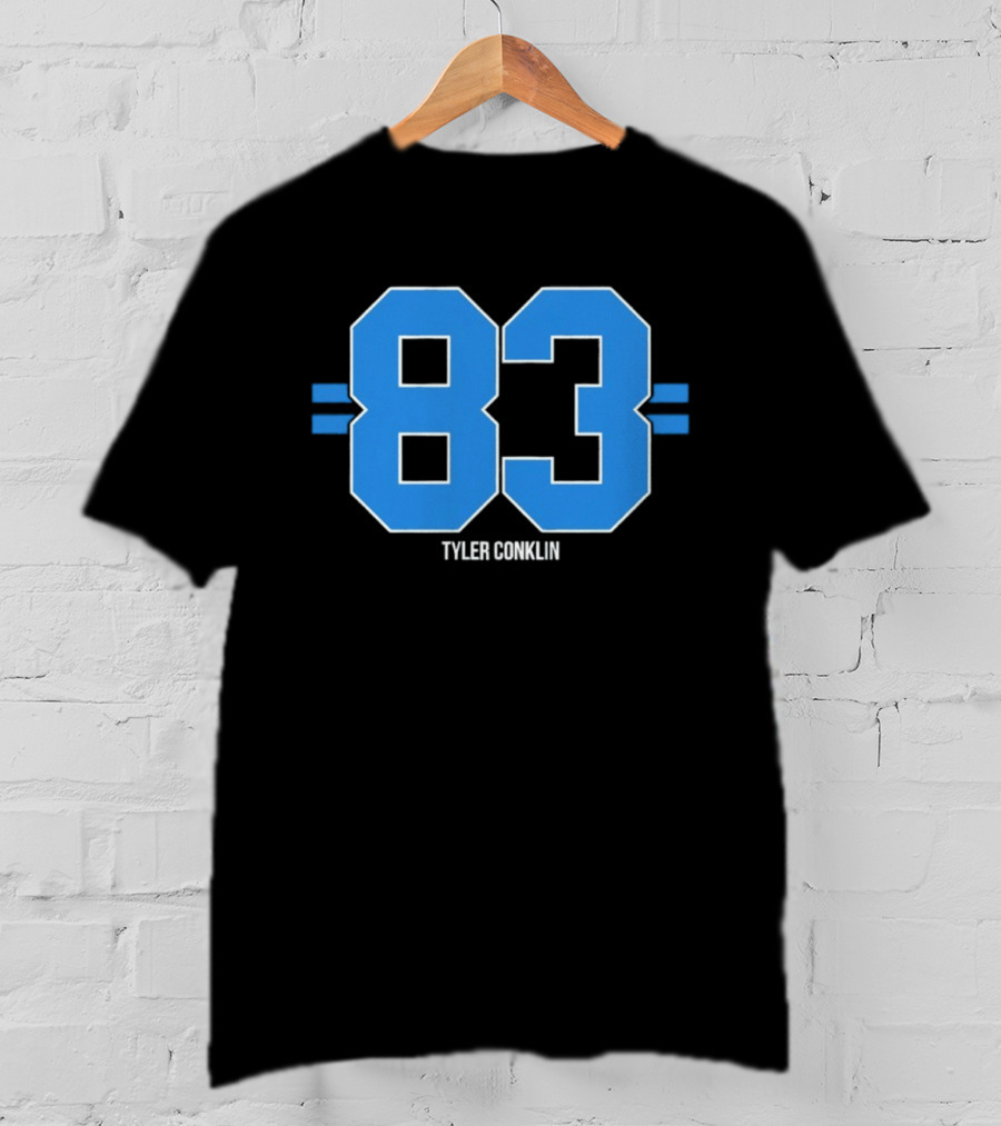 Tyler Conklin 83 Blue Stripe Detroit Lions Number T-Shirt
