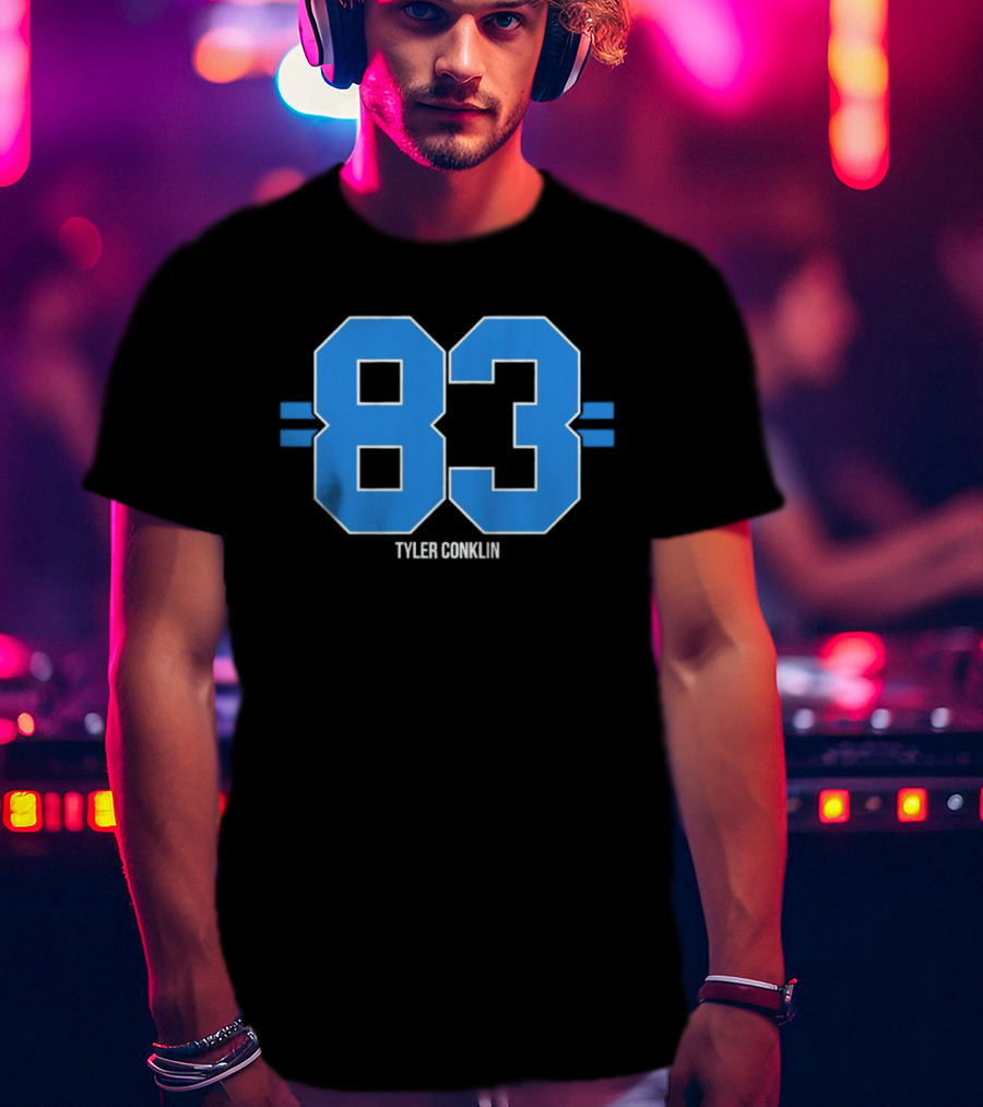 Tyler Conklin 83 Blue Stripe Detroit Lions Number T-Shirt