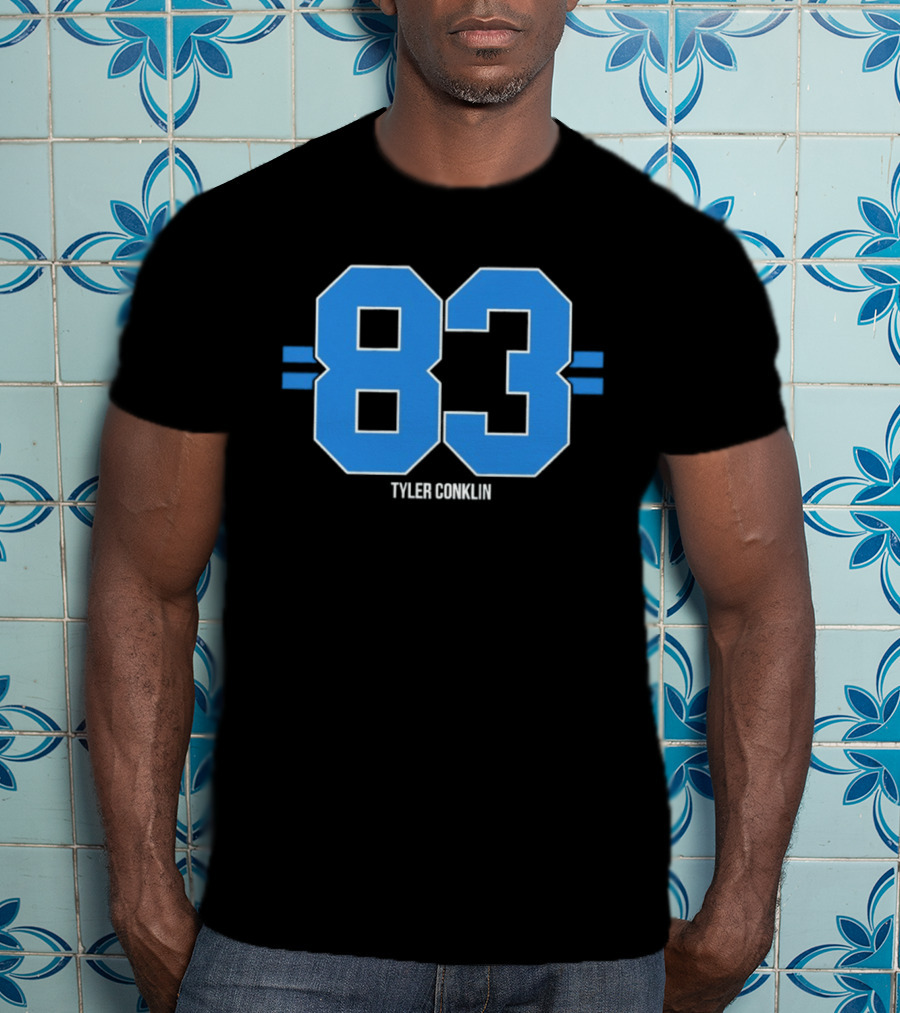 Tyler Conklin 83 Blue Stripe Detroit Lions Number T-Shirt