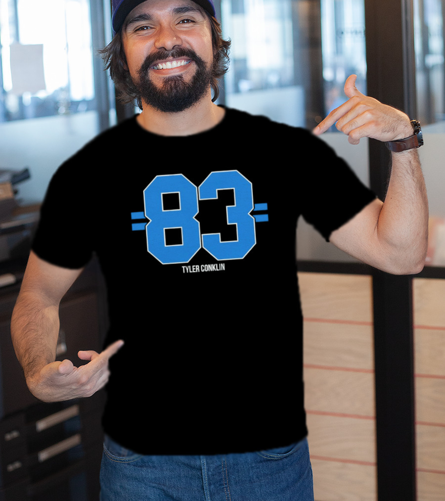 Tyler Conklin 83 Blue Stripe Detroit Lions Number T-Shirt