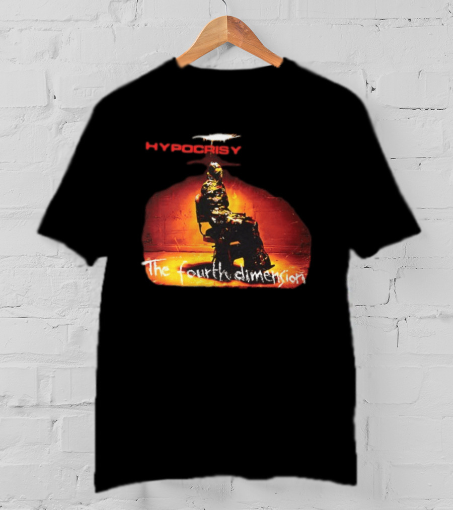 Hypocrisy The Fourth Dimension Red Text And Seated Figure T-Shirt