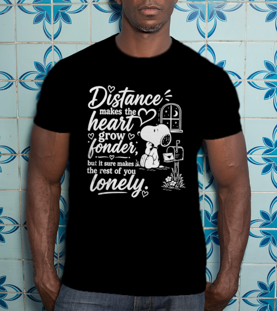 Snoopy Distance Makes The Heart Grow Fonder Lonely Mailbox Scene T-Shirt