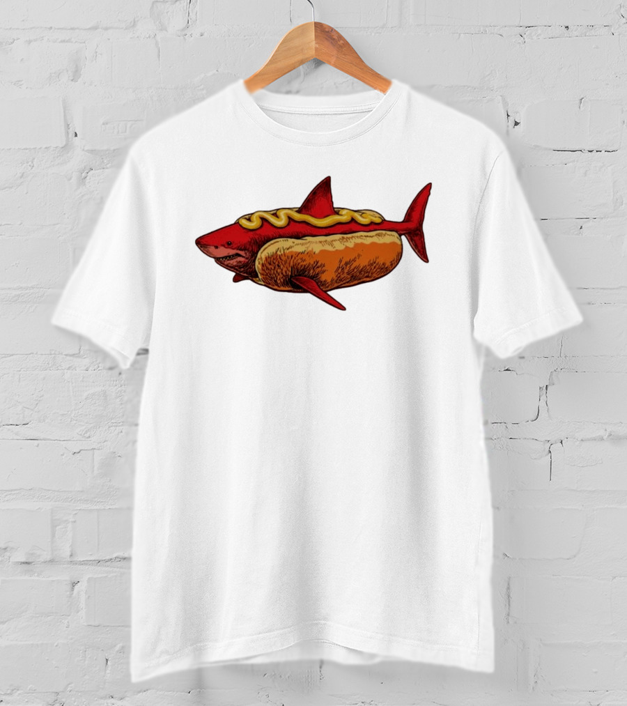 Shark Hot Dog Mustard Mashup Humor T-Shirt
