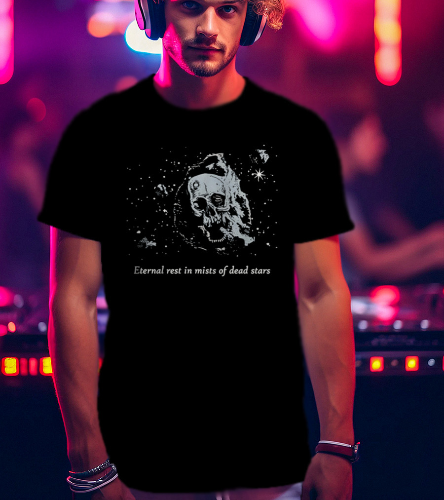 Eternal Rest In Mists Of Dead Stars Skull Space T-Shirt