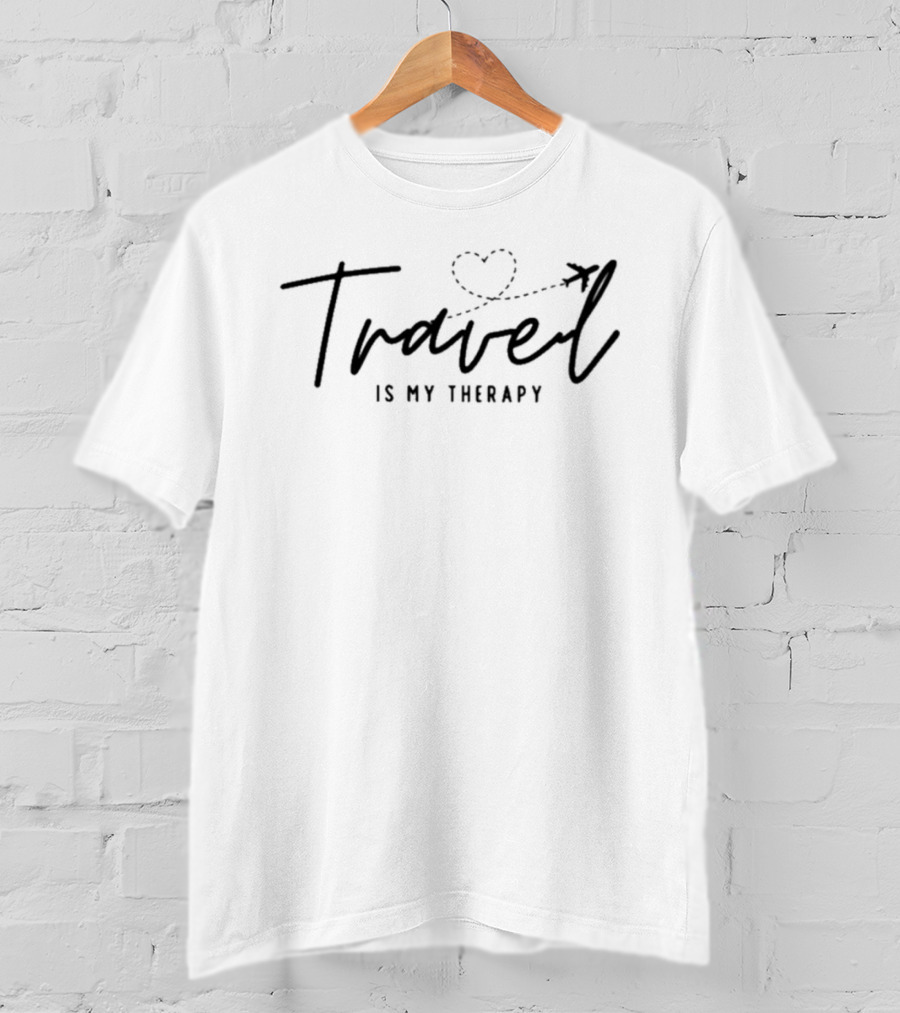 Travel Is My Therapy Heart And Airplane Path T-Shirt