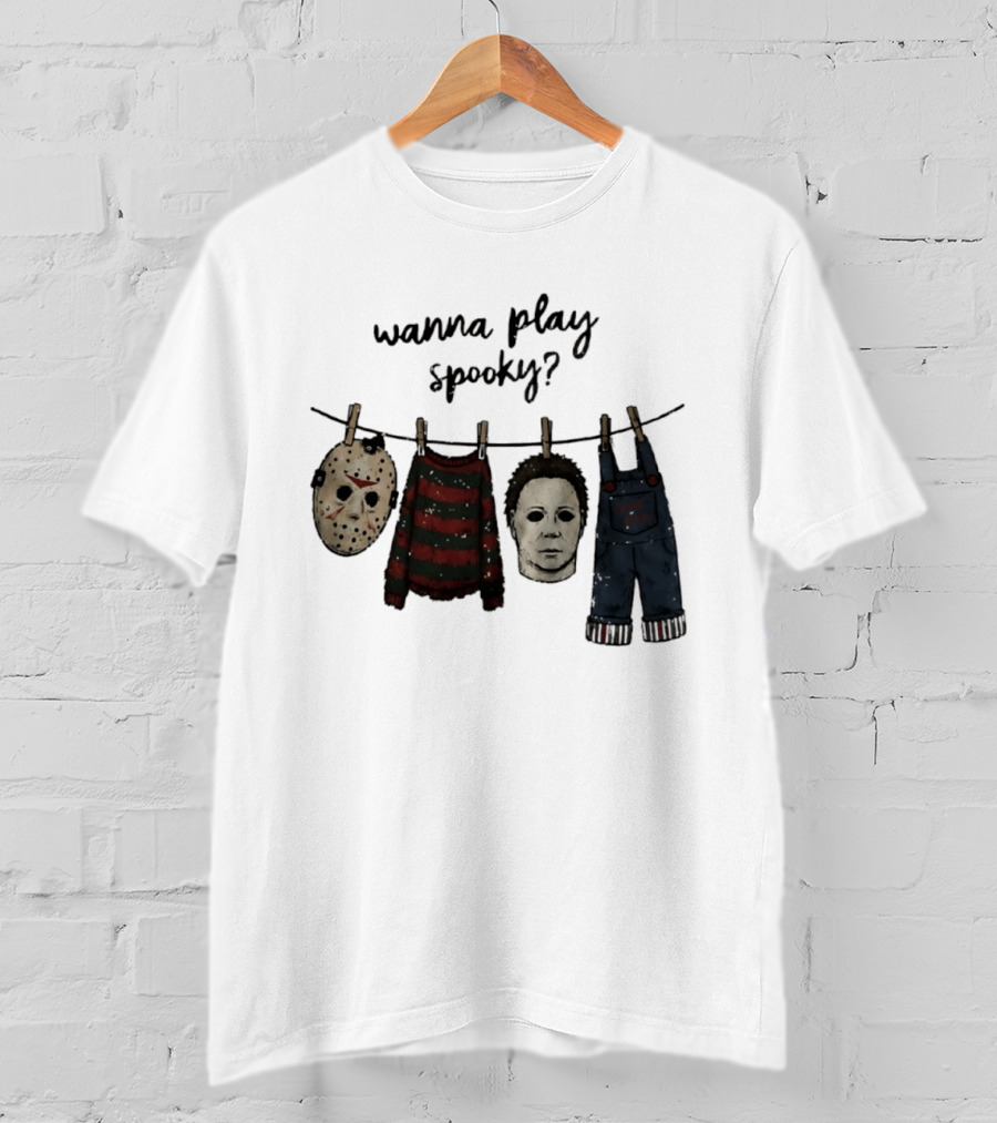Wanna Play Spooky Halloween Horror Mask And Costume References T-Shirt