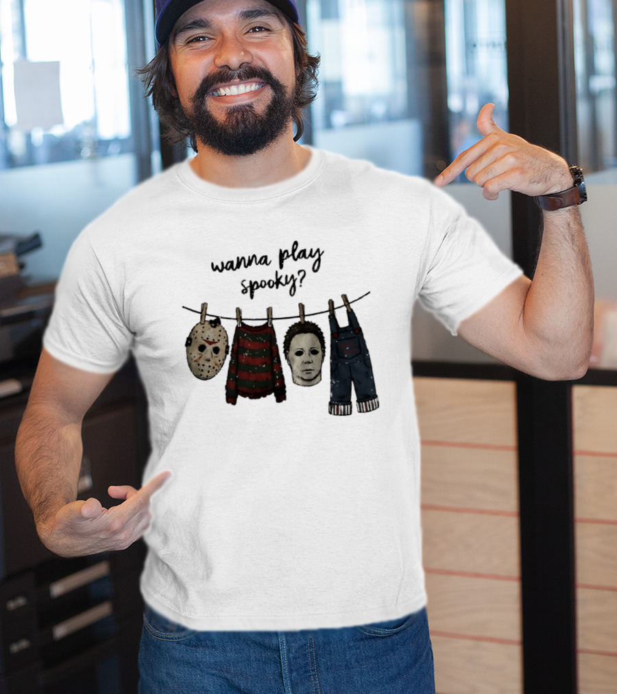 Wanna Play Spooky Halloween Horror Mask And Costume References T-Shirt