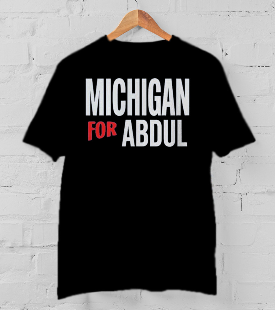 Michigan For Abdul Text Bold Red And White T-Shirt