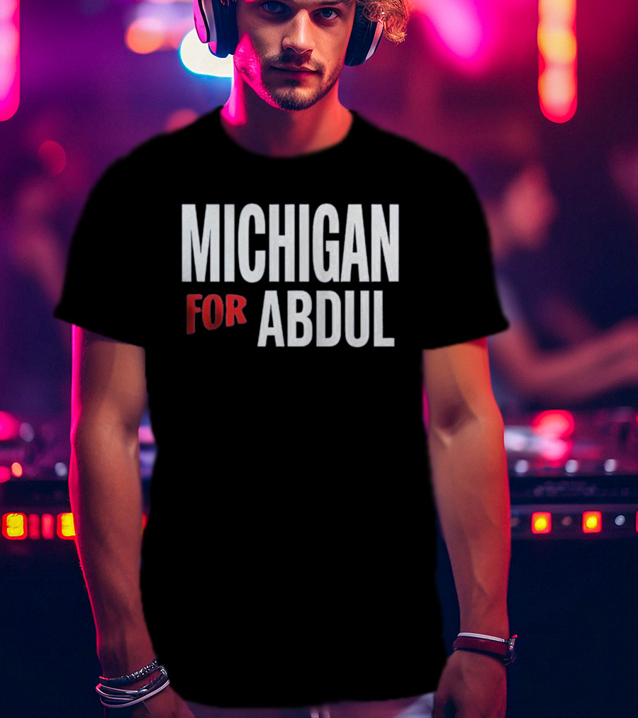 Michigan For Abdul Text Bold Red And White T-Shirt