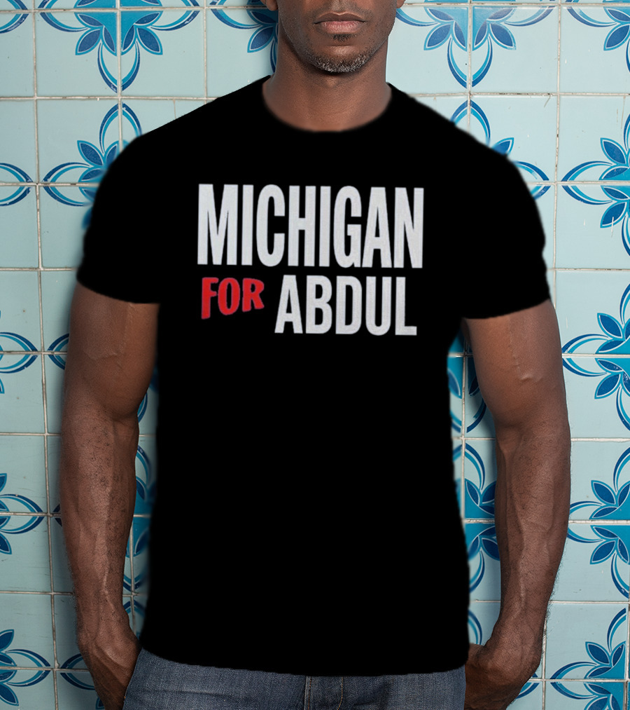 Michigan For Abdul Text Bold Red And White T-Shirt
